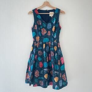 ModCloth Rocks Gemstones Sleeveless Dress Sz XS Geology Pleated Retro Pinup